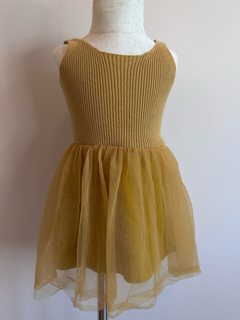 Girls' Mustard Knit Bodice Tulle Skirt Dress